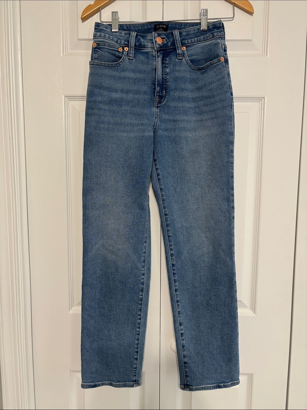J. Crew High-Rise Straight Jeans in Medium Blue Wash